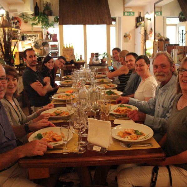 enjoying dinner after class